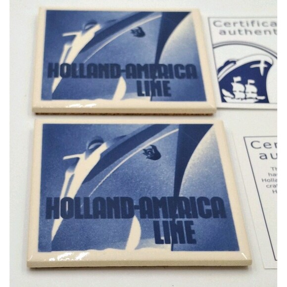 Holland American Cruise Line Blue Delft Coaster Tiles w/Cork Backing Set of 2 - Picture 1 of 9